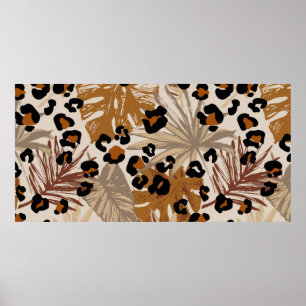Póster Hojas tropicales abstractas y camuflado de leopard