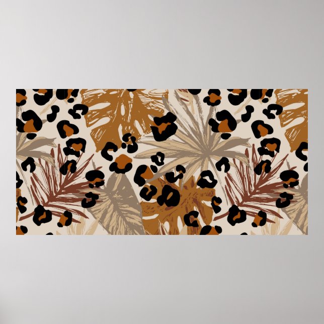 Póster Hojas tropicales abstractas y camuflado de leopard (Frente)