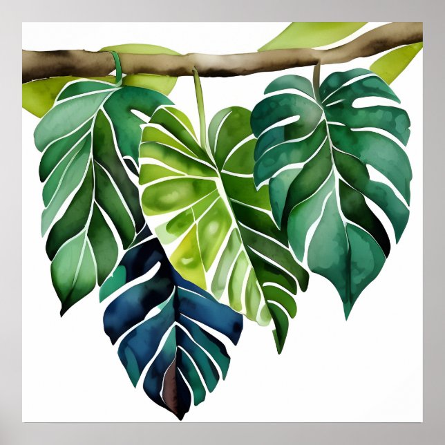 Póster Hojas tropicales acuáticas (Frente)