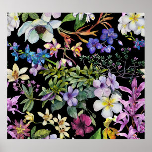 Póster Hojas tropicales acuáticas: patrón sin foco