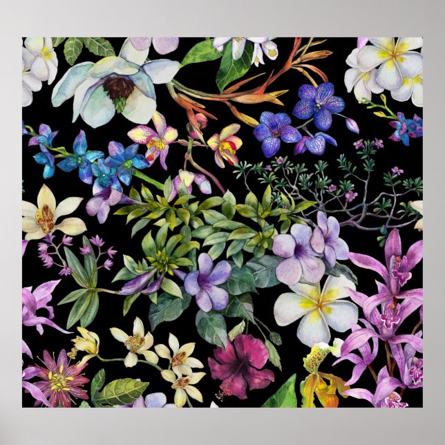 Póster Hojas tropicales acuáticas: patrón sin foco (Frente)