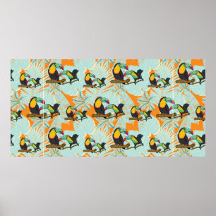 Póster Hojas tropicales con un patrón sin soldadura