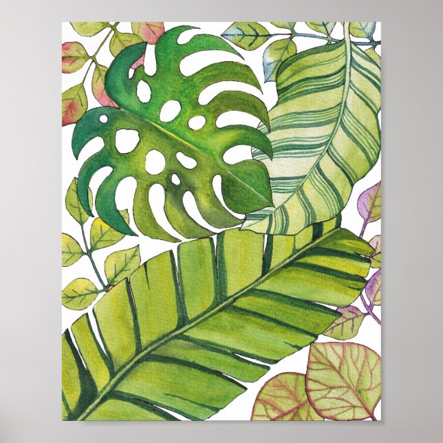 Póster Hojas tropicales cortas en acuarela (Frente)