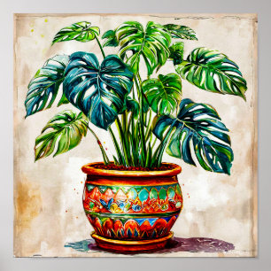 Póster 🌿 Hojas Tropicales de Monstera Planta Botánica de