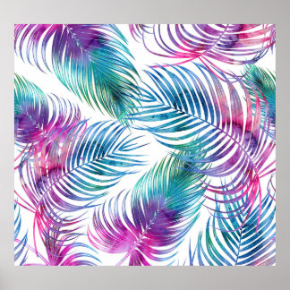 Póster Hojas tropicales de palma, acuarela floral.