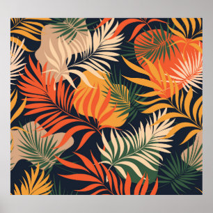 Póster Hojas tropicales de palmeras: sin foco vintage