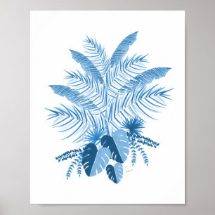 Póster Hojas tropicales denim azules