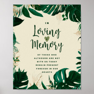 Póster Hojas Tropicales En Memoria Amada Letrero Memorial