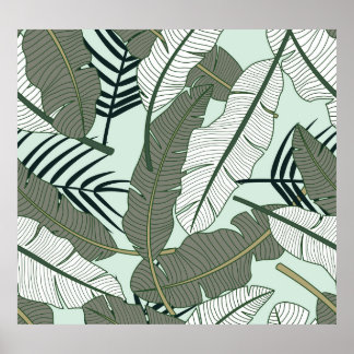 Póster Hojas Tropicales: Patrón de la Naturaleza sin Mar.