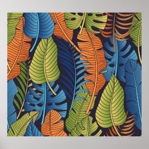 Póster Hojas tropicales, patrón floral sin costuras.