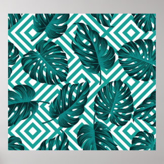 Póster Hojas Tropicales: Patrón floral sin soldadura.