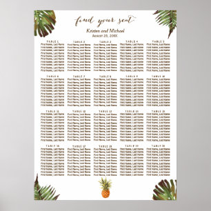 Póster Hojas tropicales Pineapple 20 Tablas Tabla de asie