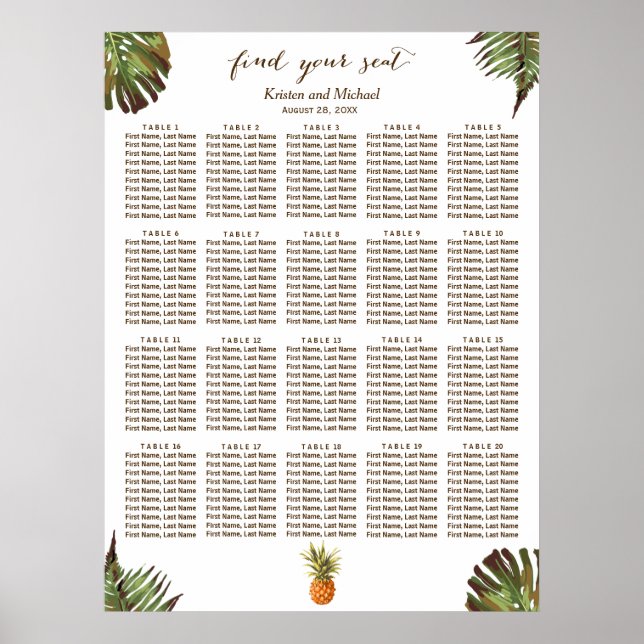 Póster Hojas tropicales Pineapple 20 Tablas Tabla de asie (Frente)