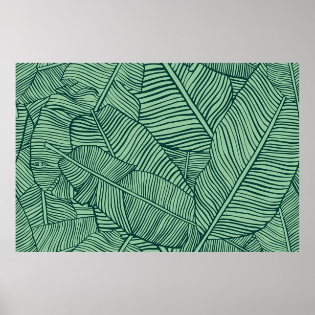 Póster Hojas tropicales. Textura sin foco con hoja de plá (Frente)
