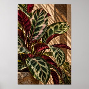 Póster Hojas Tropicales Variadas en Pared de Luz Dorada