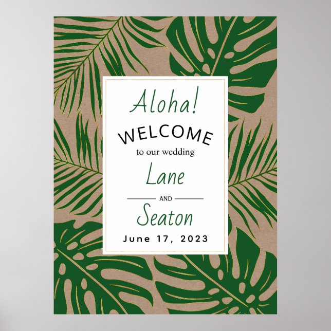 Póster Hojas tropicales verde, signo de bienvenida boda d (Frente)