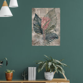 Póster Hojas tropicales y protea vintage