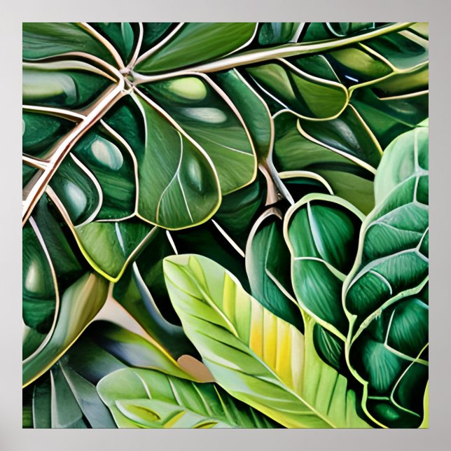Póster Hojas Verdes Tropicales (Frente)