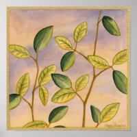 Hojas verdes y amarillas en el fondo del atardecer