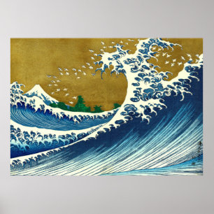 Póster Hokusai Big Wave Océano vintage de Japón