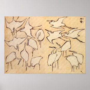 Póster Hokusai Cranes Poster