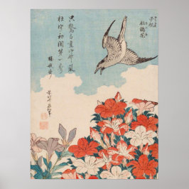 Póster Hokusai Cuckoo y Azaleas Vintage GalleryHD