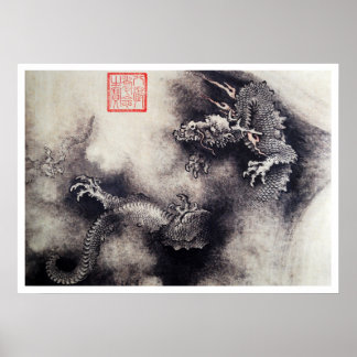 Póster Hokusai - Dragon Scrolls