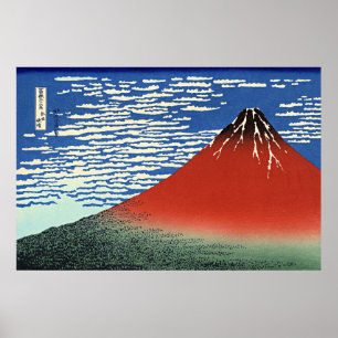 Póster Hokusai - Fuji, montañas con tiempo despejado,