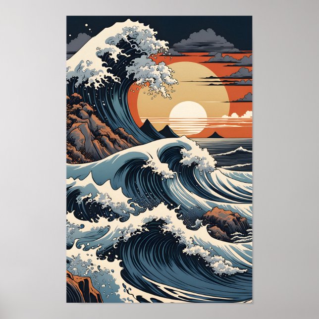 Póster Hokusai japonés (Frente)