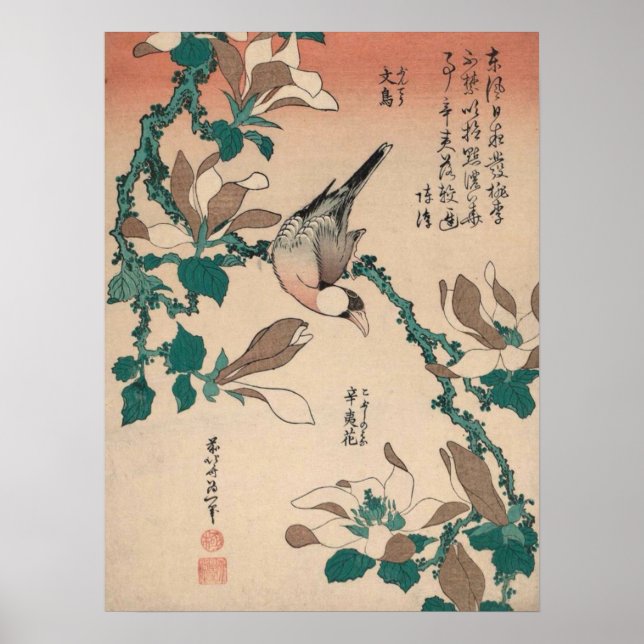 Póster Hokusai Java Sparrow en la galería MagnoliaHD (Frente)