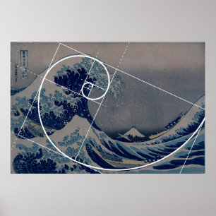 Póster Hokusai resuelve Fibonacci, coeficiente de oro
