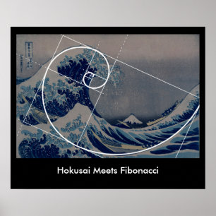 Póster Hokusai resuelve Fibonacci, coeficiente de oro