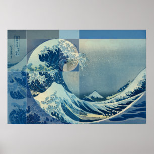 Póster Hokusai resuelve Fibonacci, coeficiente de oro