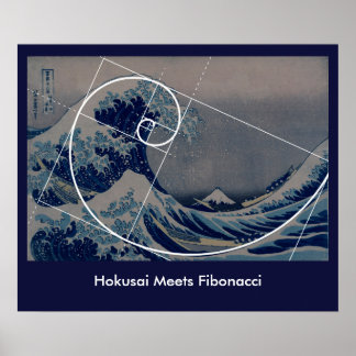 Póster Hokusai se reúne con Fibonacci, proporción dorada