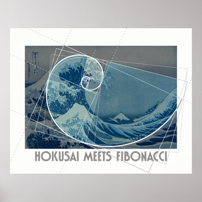 Póster Hokusai se reúne con Fibonacci, proporción dorada  (Frente)