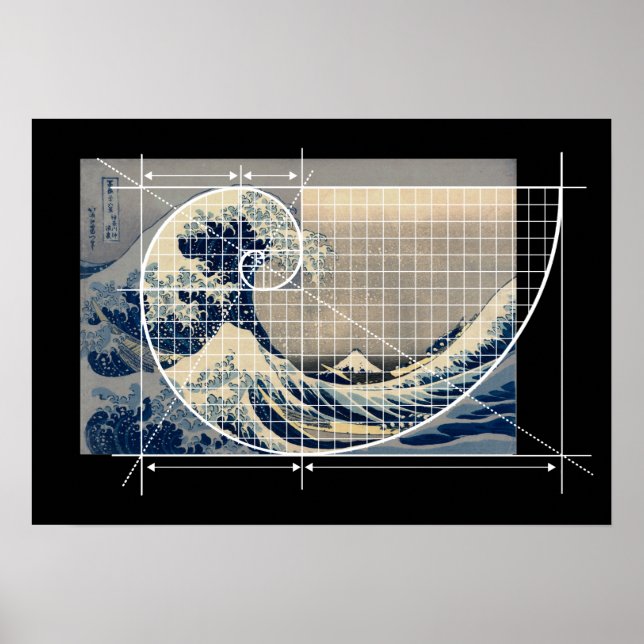 Póster Hokusai se reúne con Fibonacci, versión (Frente)