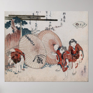 Póster Hokusai - Un juego de conchas con Genroku