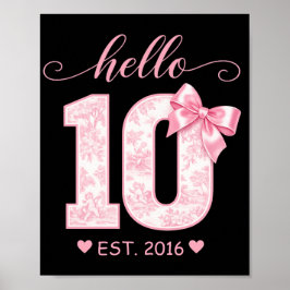 Póster Hola 10 Cumpleaños | Rosa Hola 10 Año Personalizad