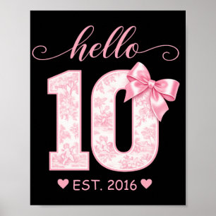 Póster Hola 10 Cumpleaños   Rosa Hola 10 Año Personalizad