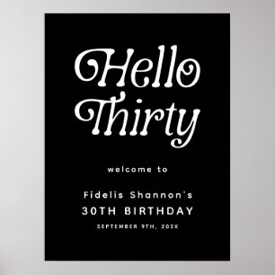 Póster Hola, 30 retro. Signo de bienvenida de cumpleaños
