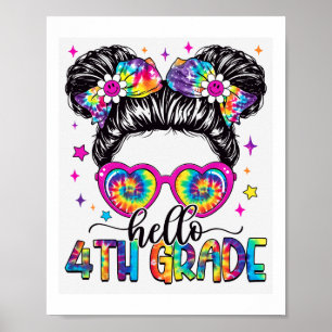 Póster Hola 4to Grado Tie Dye Moño Desordenado De Regreso