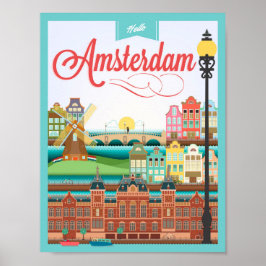 Póster Hola Amsterdam Holland Travel
