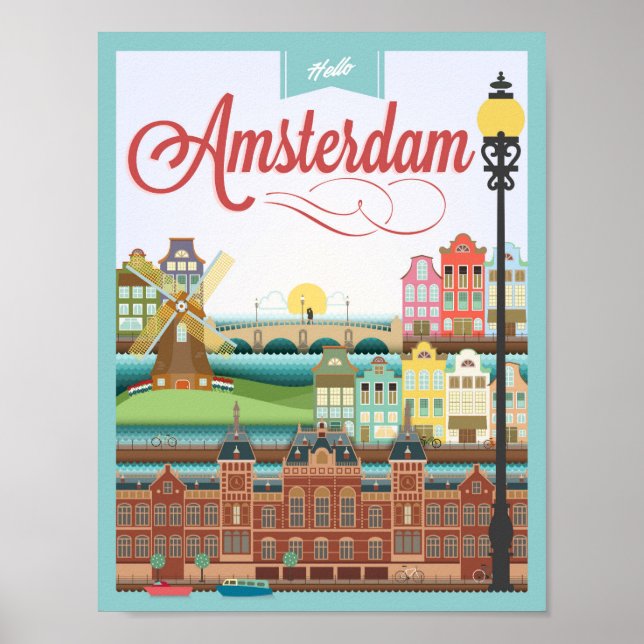 Póster Hola Amsterdam Holland Travel (Frente)