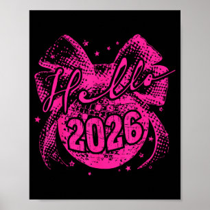 Póster Hola Bola de Disco Coqueta de 2026 Lazo Feliz Año