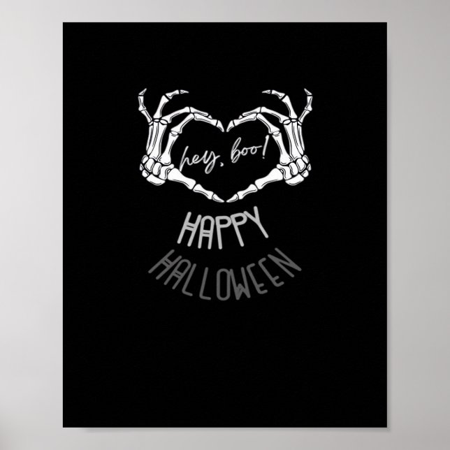 Póster ¡Hola, Boo! Felices Halloween Skeleton Hand Heart  (Frente)