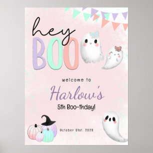 Póster Hola Boo Ghost Pastel Halloween Bienvenida