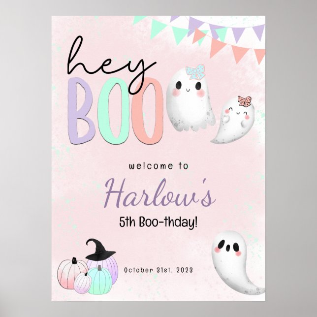 Póster Hola Boo Ghost Pastel Halloween Bienvenida (Frente)