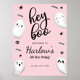 Póster Hola Boo Ghost Rosa Halloween Bienvenida de cumple