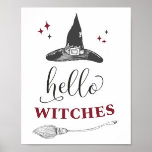 Póster Hola Brujas Halloween Texto Divertido Pared Puerta