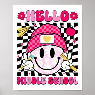 Póster Hola Cara Sonriente Escuela Media Maestro Niño De